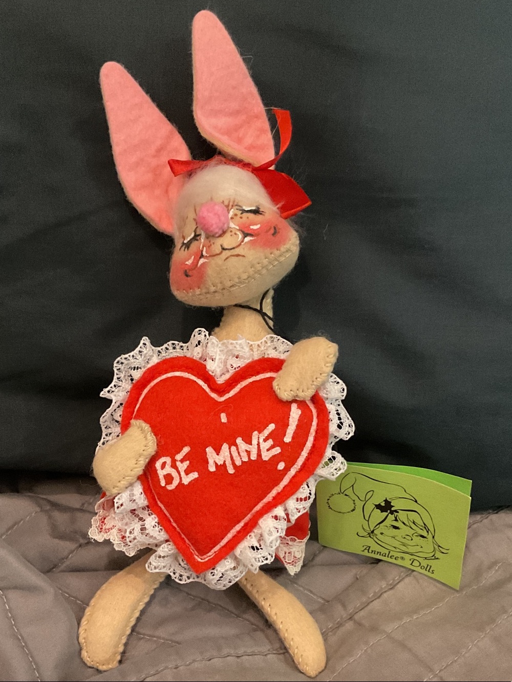 Annalee Pink Bunny Holding Red Heart with Lace